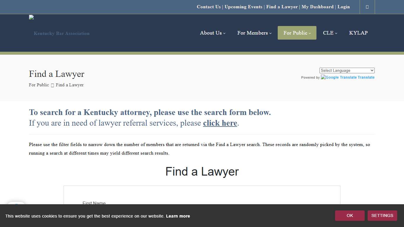 Kentucky Bar Association > For Public > Find a Lawyer