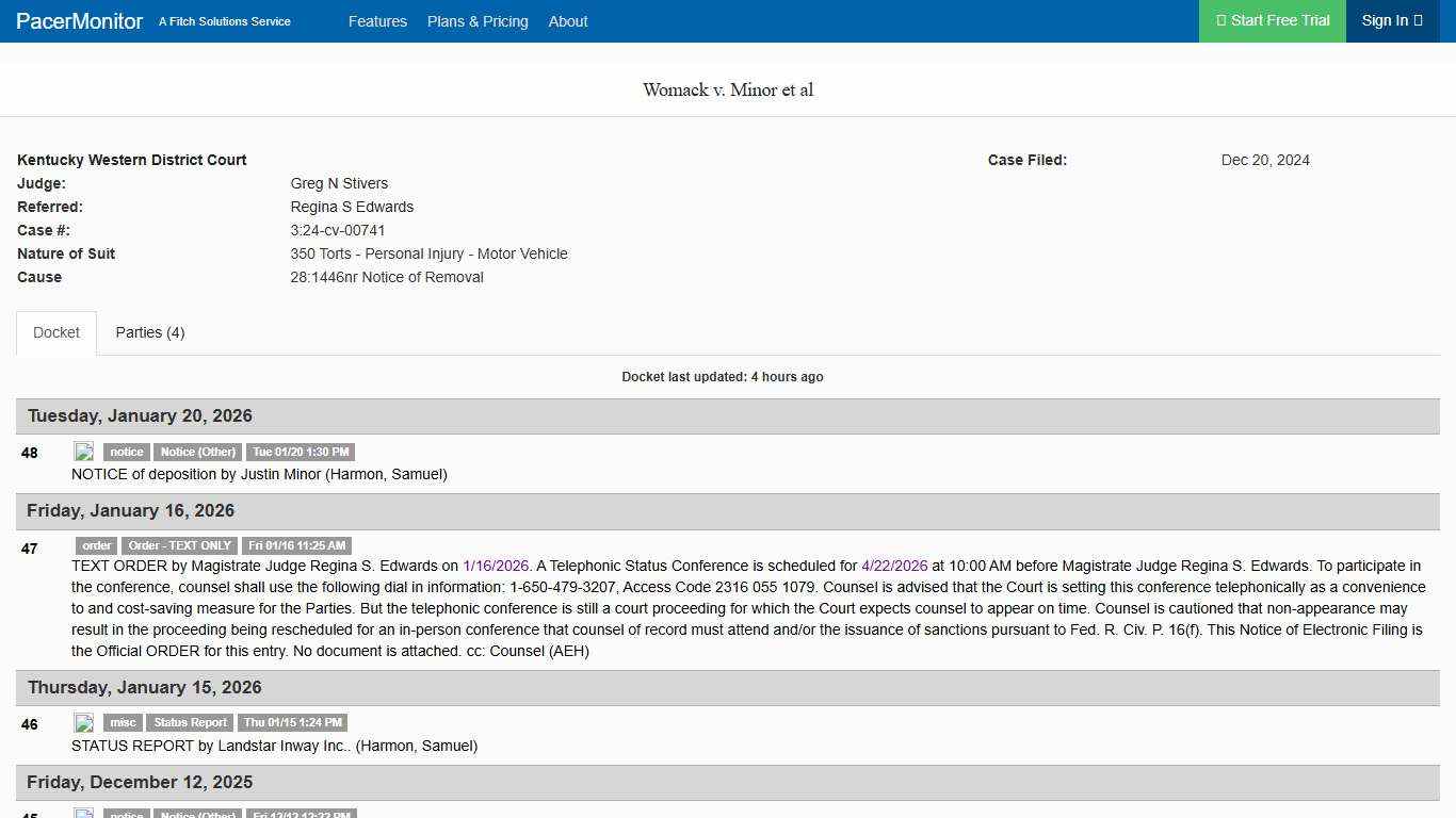 Womack v. Minor et al (3:24-cv-00741), Kentucky Western District Court